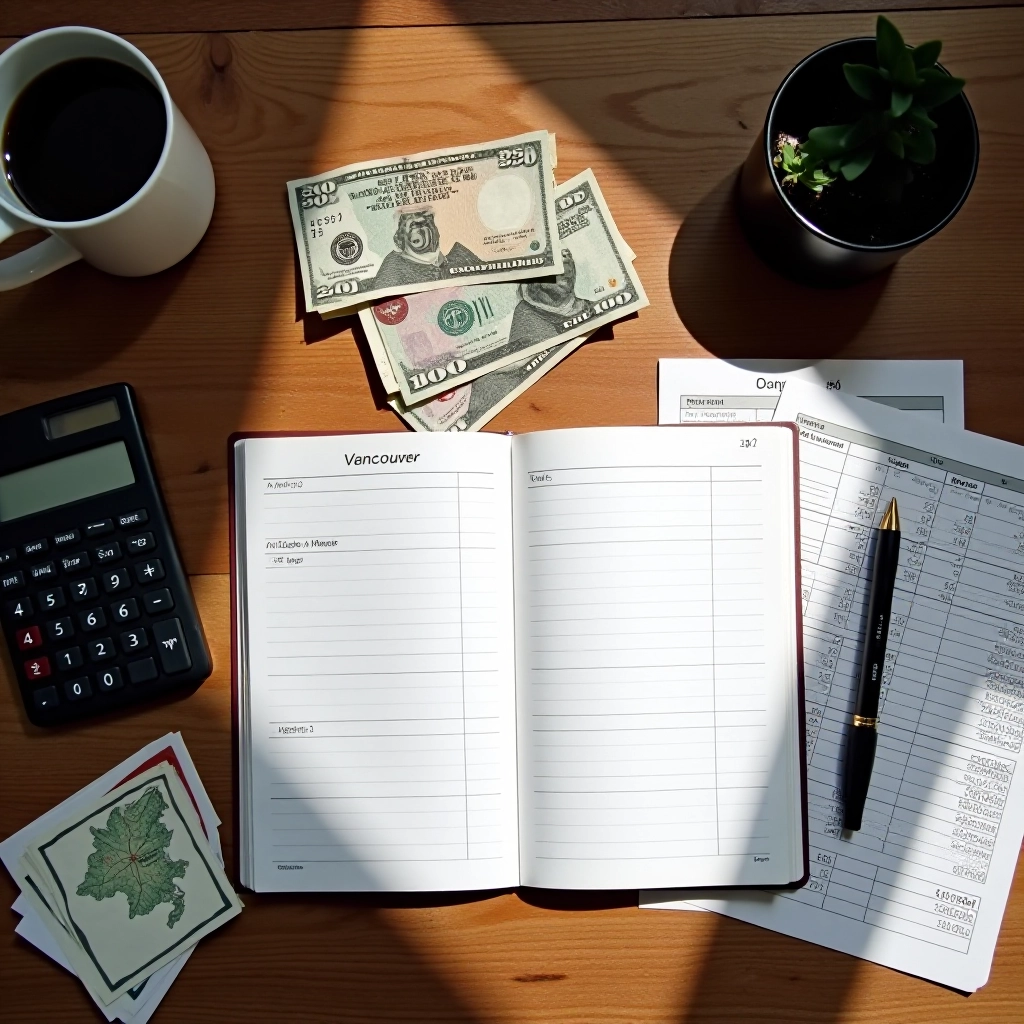 DollarWise Editorial Team workspace with budgeting resources, notebooks, and financial planning materials organized on a clean desk
